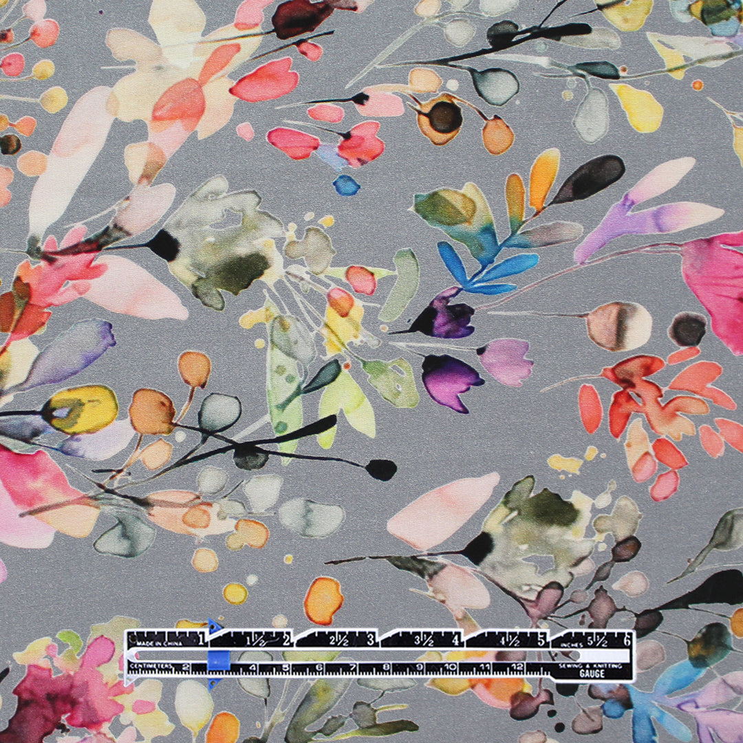 'rain garden' printed rayon poplin - cool gray .875 yds