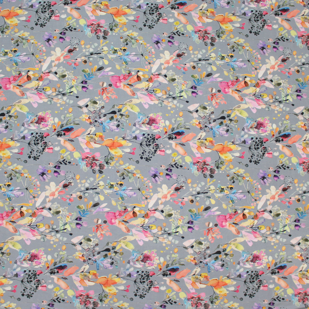 'rain garden' printed rayon poplin - cool gray .875 yds