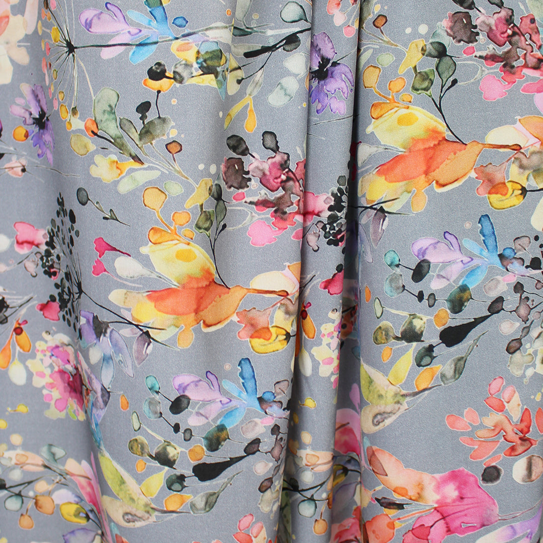'rain garden' printed rayon poplin - cool gray 1 yard