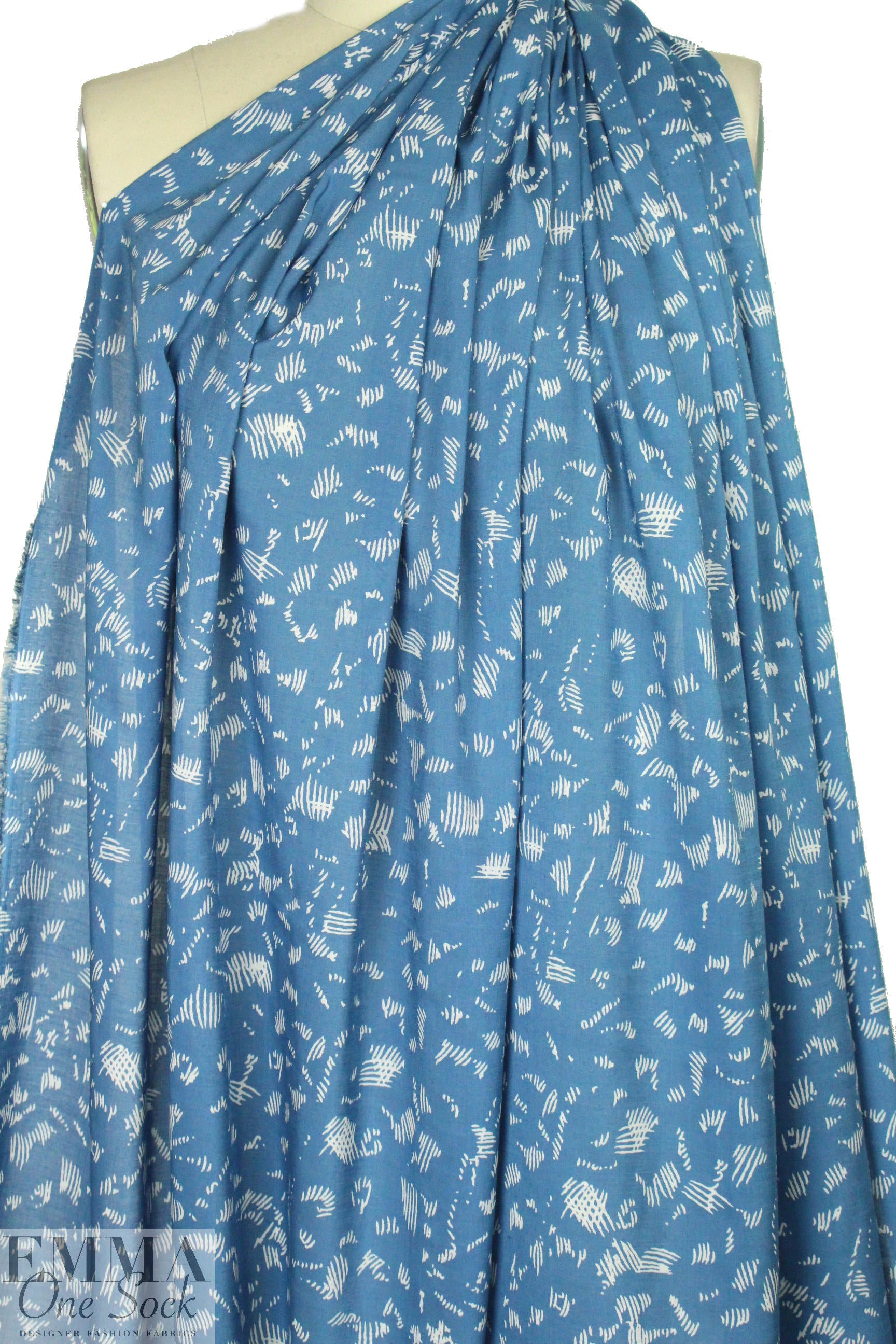 CA designer blue crosshatch rayon voile