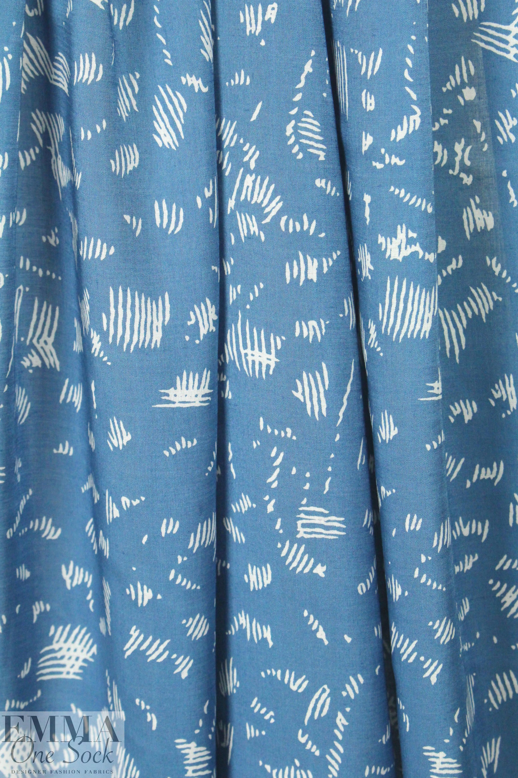 CA designer blue crosshatch rayon voile