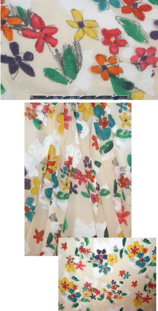 Jams World crayon flowers cotton voile 1.66 yd