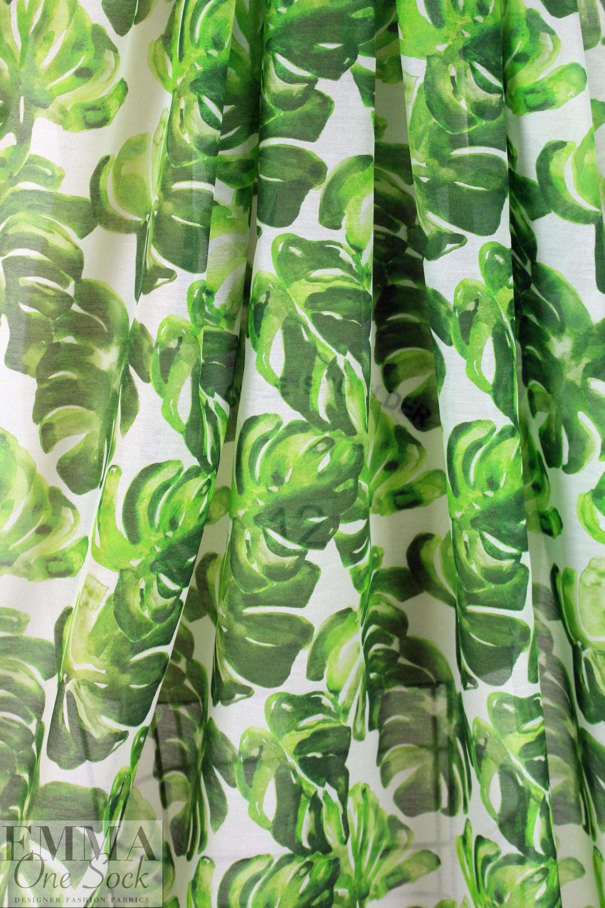 Caroline C0nstas monstera leaf cotton/silk voile - white