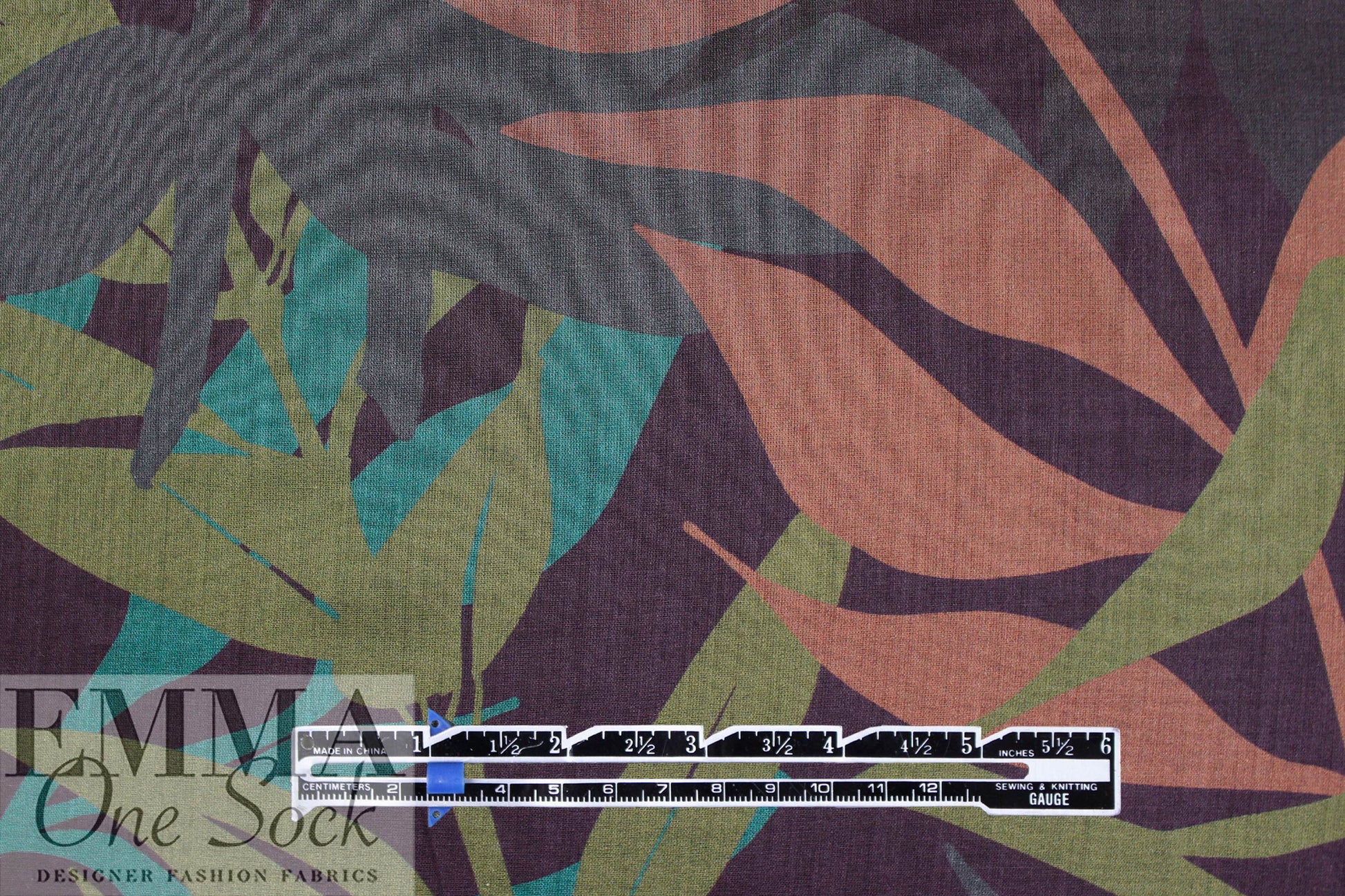 Italian 'field of leaves' cotton voile - olive/teal/light auburn 1.125 yds