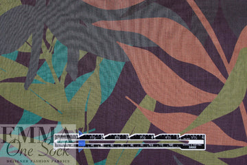 Italian 'field of leaves' cotton voile - olive/teal/light auburn 1.125 yds