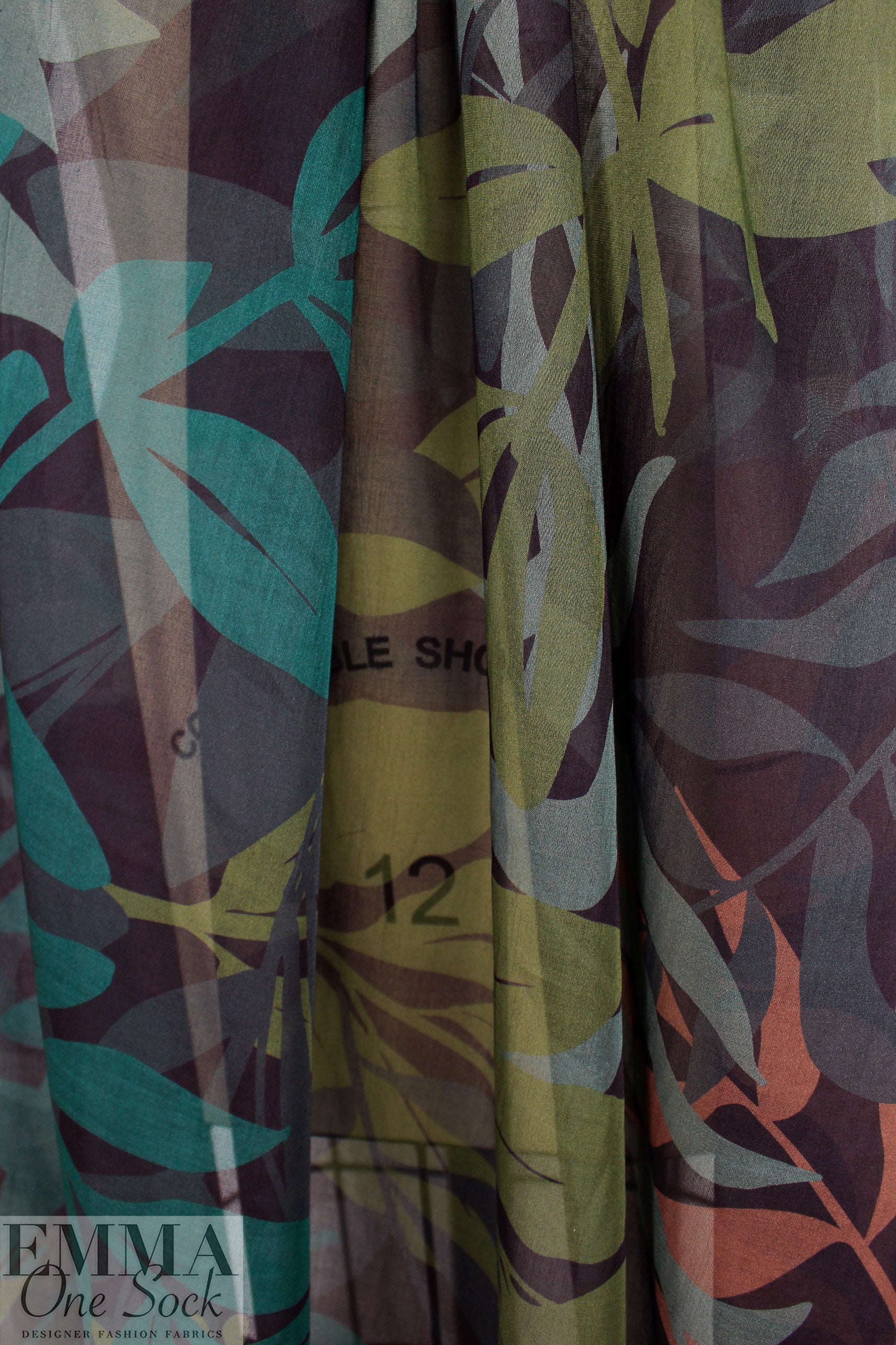 Italian 'field of leaves' cotton voile - olive/teal/light auburn 1.125 yds