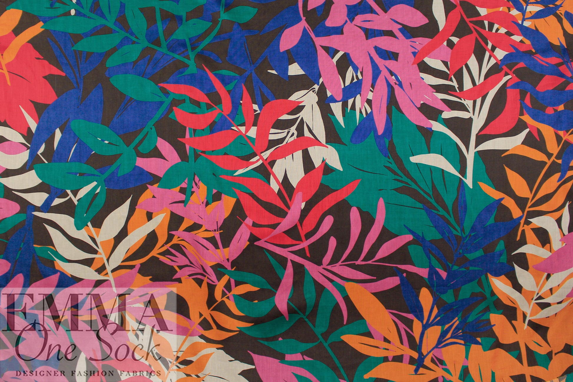 Italian 'field of leaves' cotton voile - clementine/teal/orchid 1.75 yds