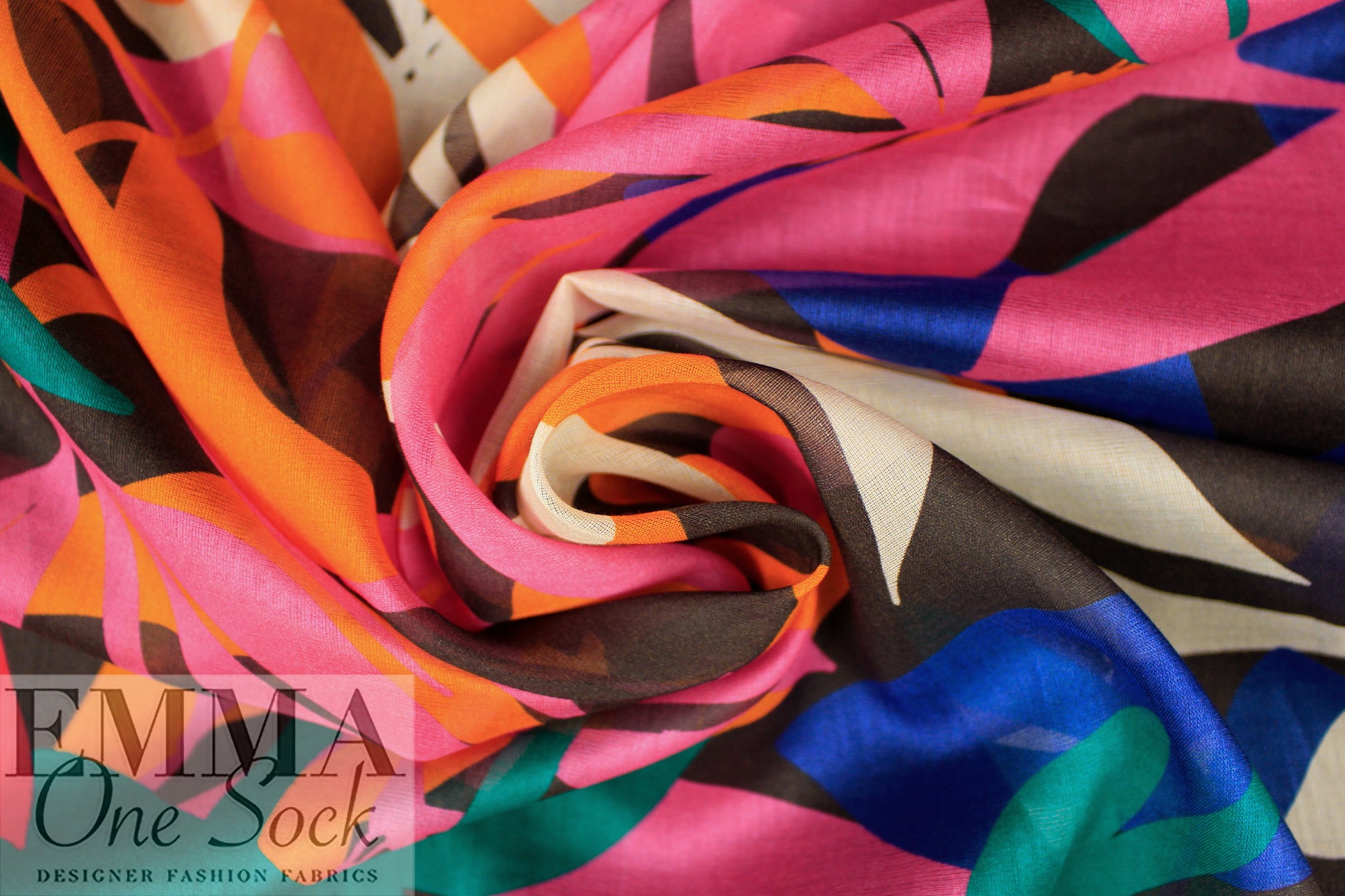 Italian 'field of leaves' cotton voile - clementine/teal/orchid .875 yds