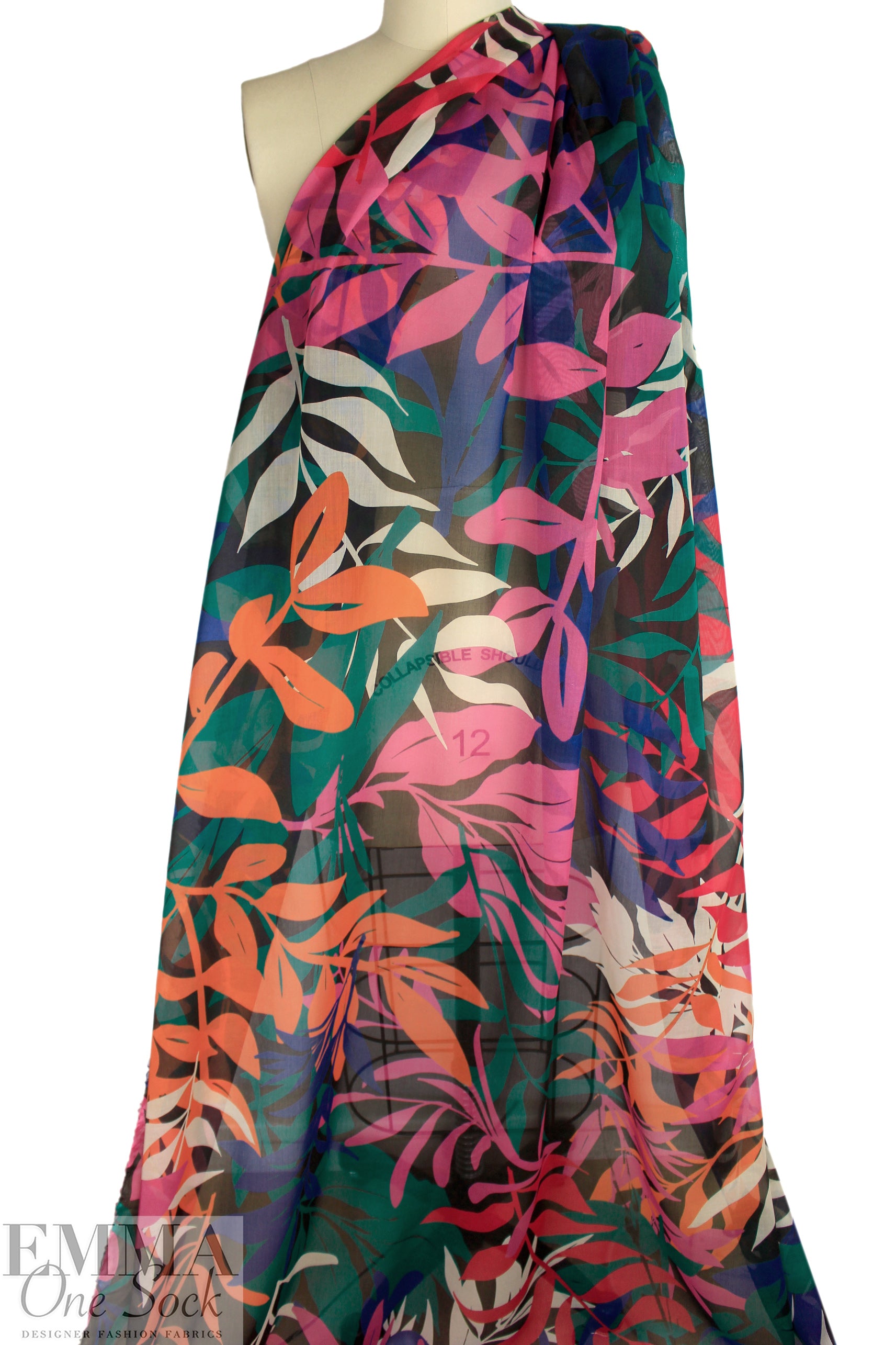 Italian 'field of leaves' cotton voile - clementine/teal/orchid 1.375 yd