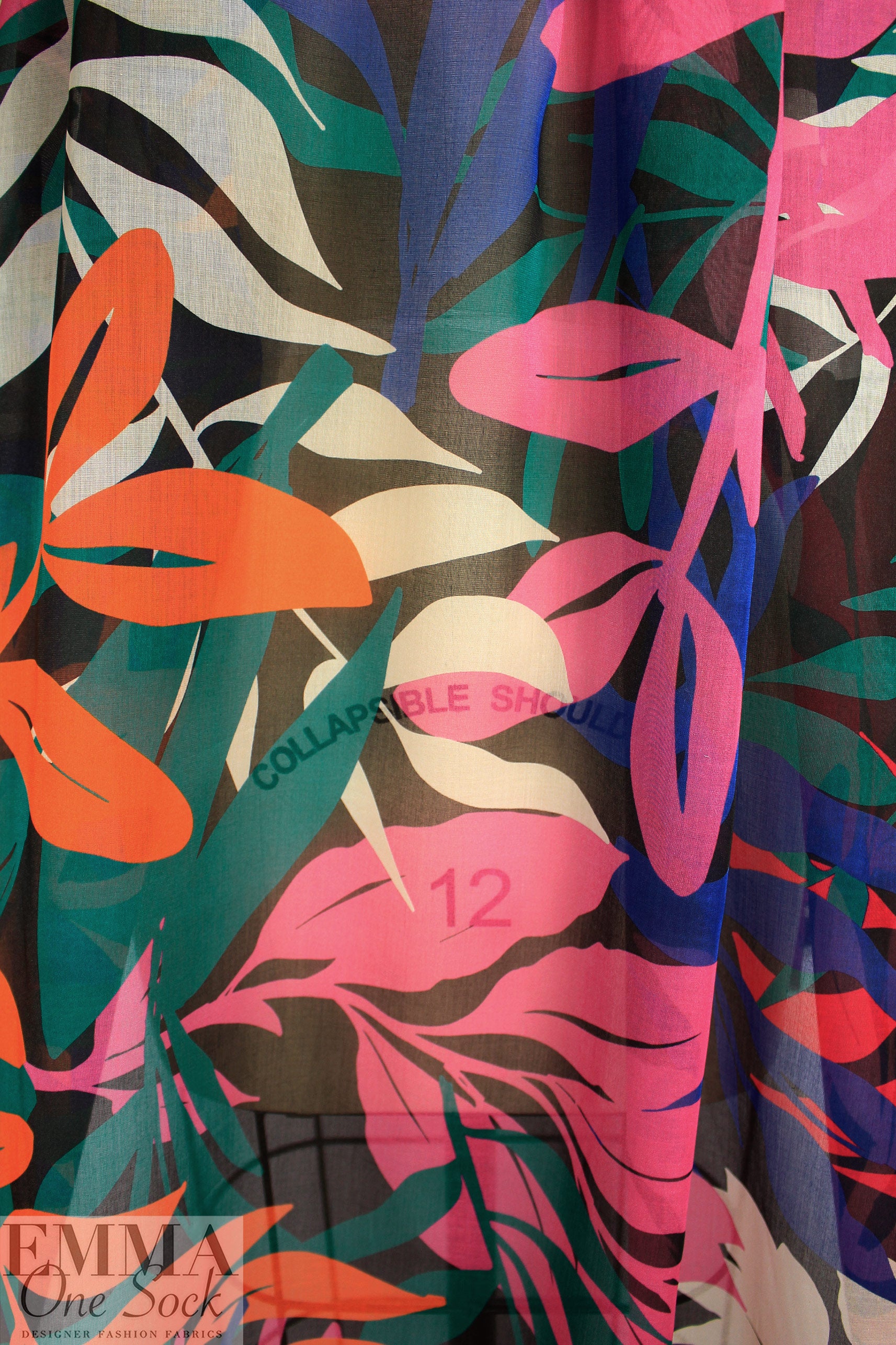 Italian 'field of leaves' cotton voile - clementine/teal/orchid .875 yds