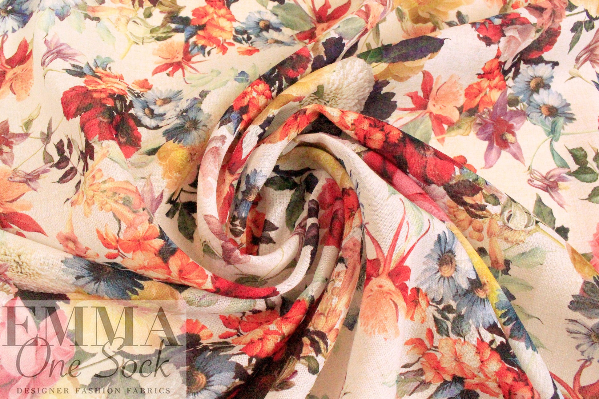Italian 'vintage botanical' cotton voile - rouge/slate 1.75 yd