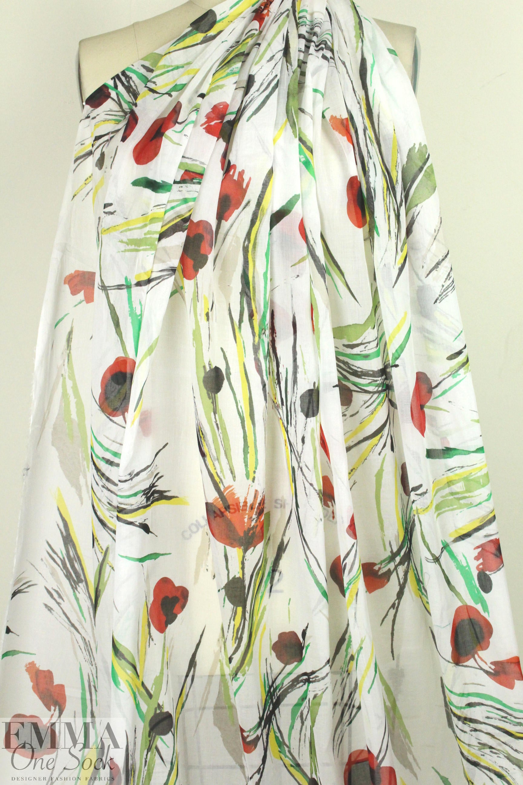 Italian wispy watercolor floral cotton voile