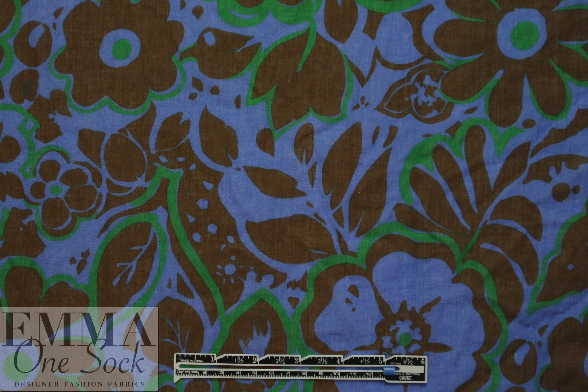 NY designer blue/kelly/nutmeg floral cotton stretch voile