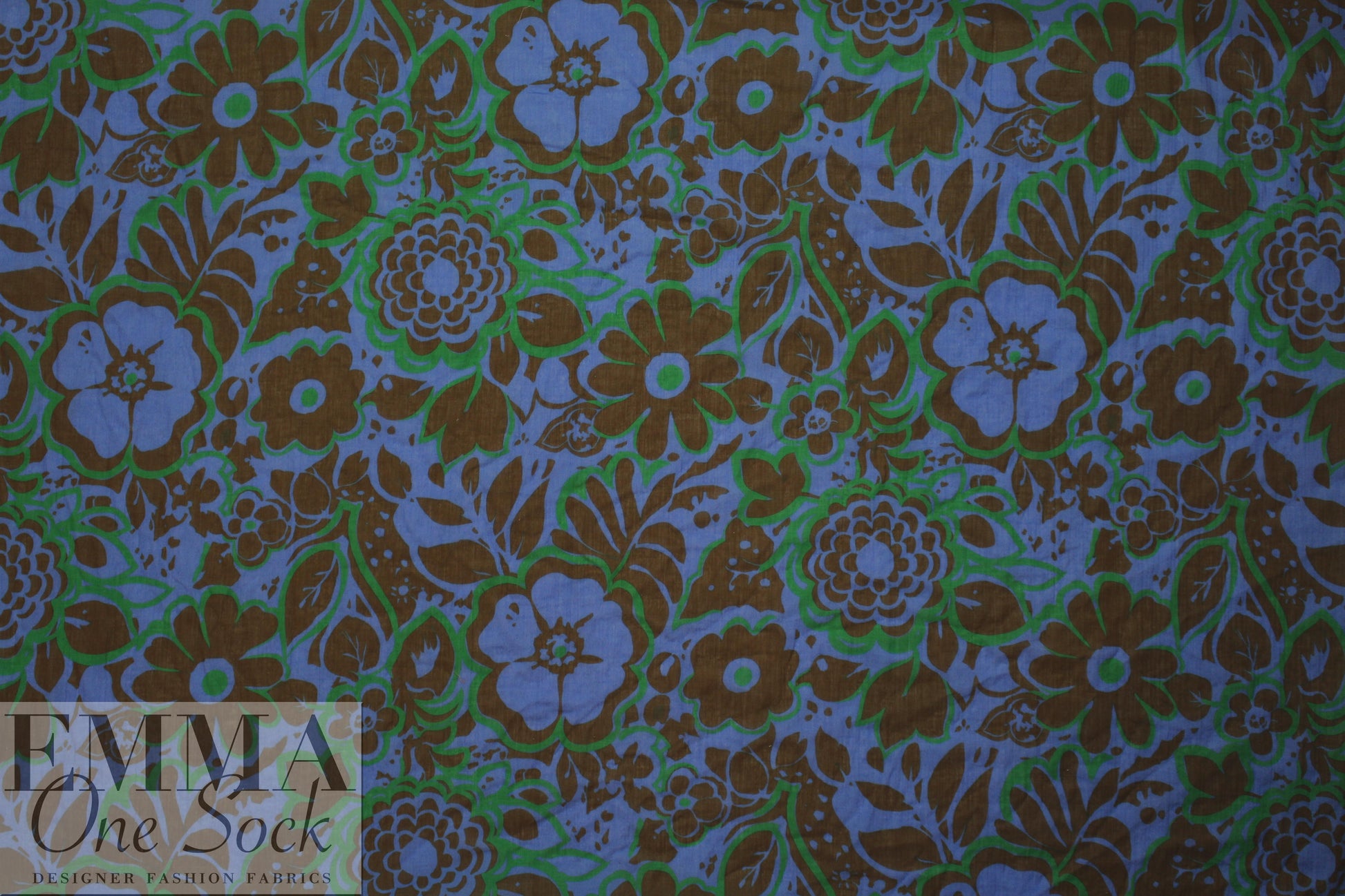 NY designer blue/kelly/nutmeg floral cotton stretch voile