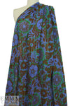 NY designer blue/kelly/nutmeg floral cotton stretch voile