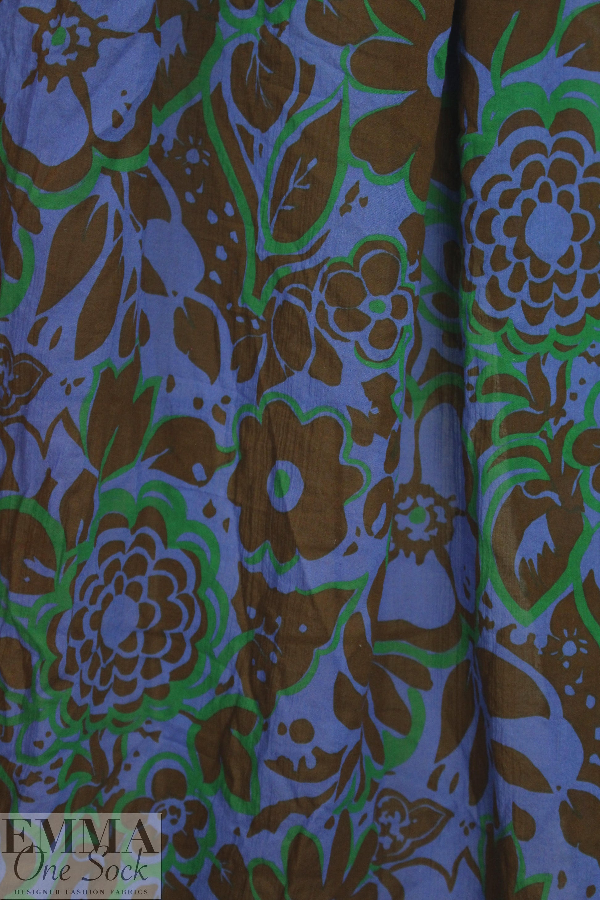 NY designer blue/kelly/nutmeg floral cotton stretch voile