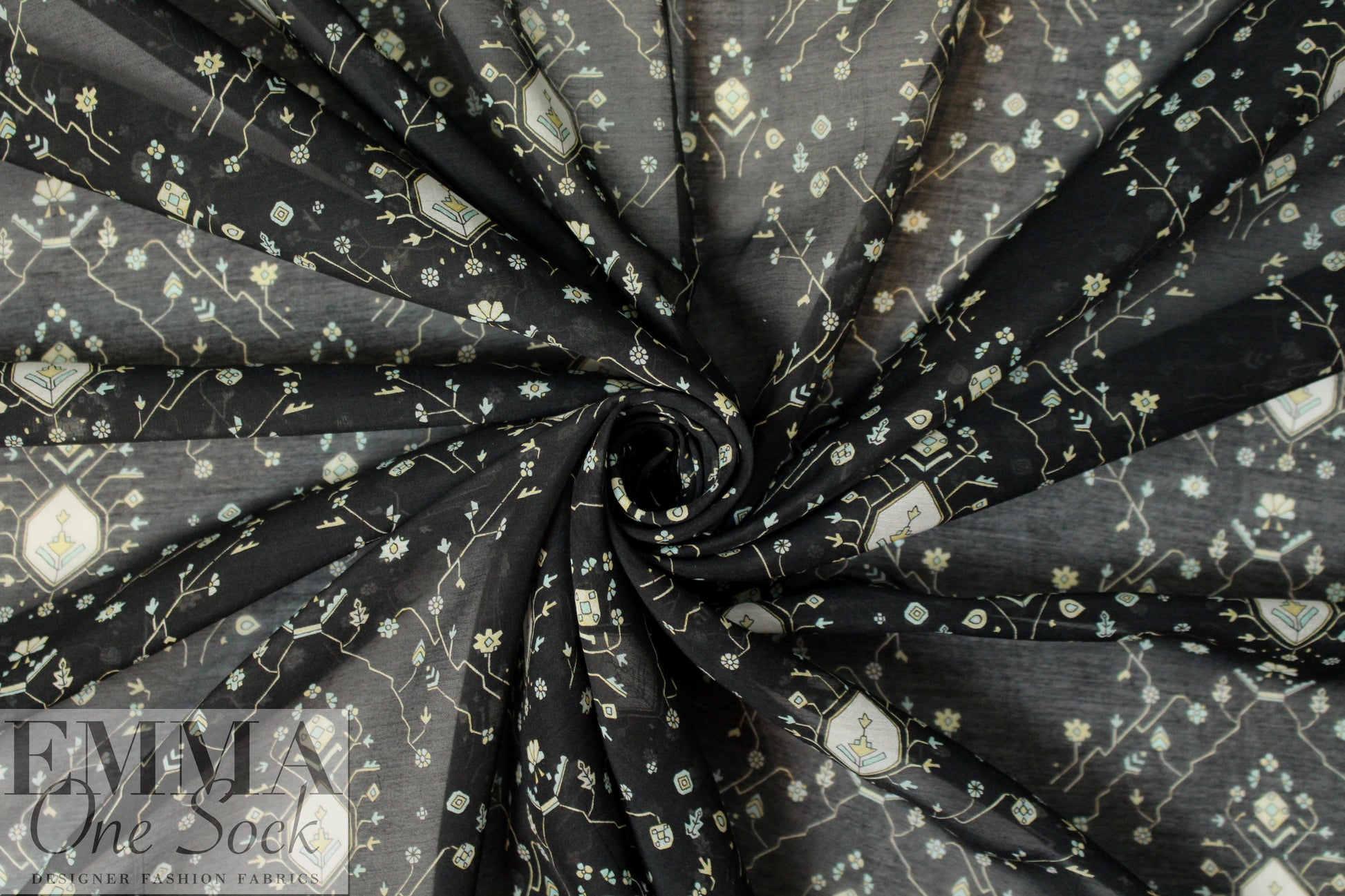 Caroline C0nstas 'deco doodle' cotton/silk voile - black