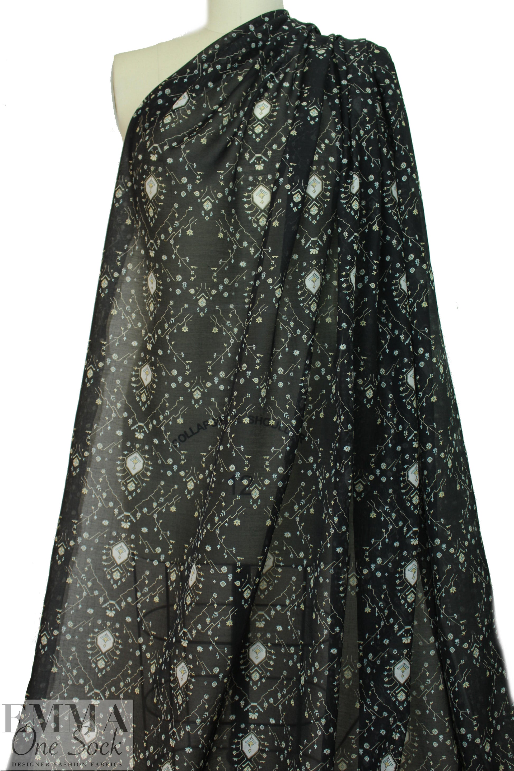 Caroline C0nstas 'deco doodle' cotton/silk voile - black 1.75 yd
