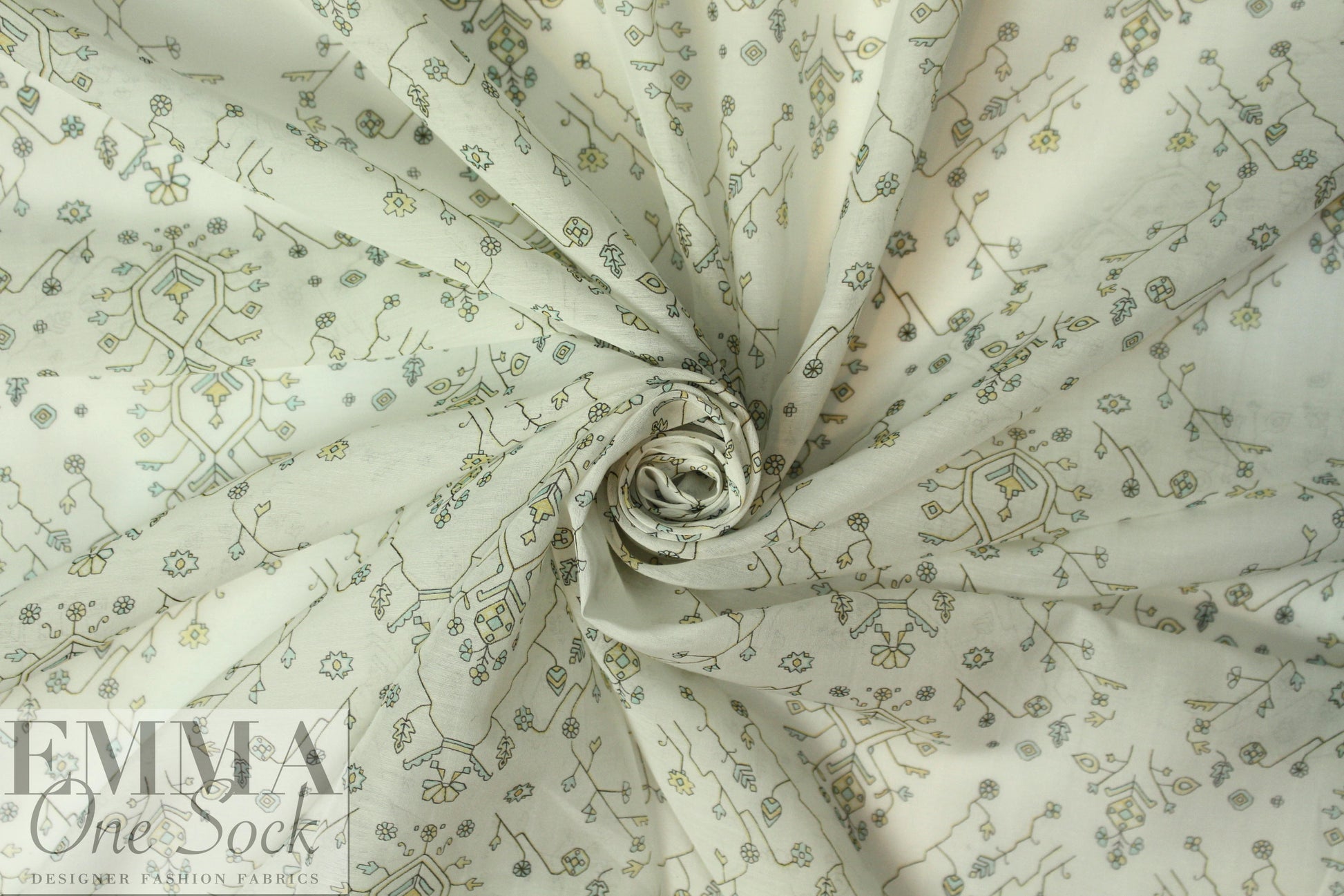 Caroline C0nstas 'deco doodle' cotton/silk voile - natural 1 yard