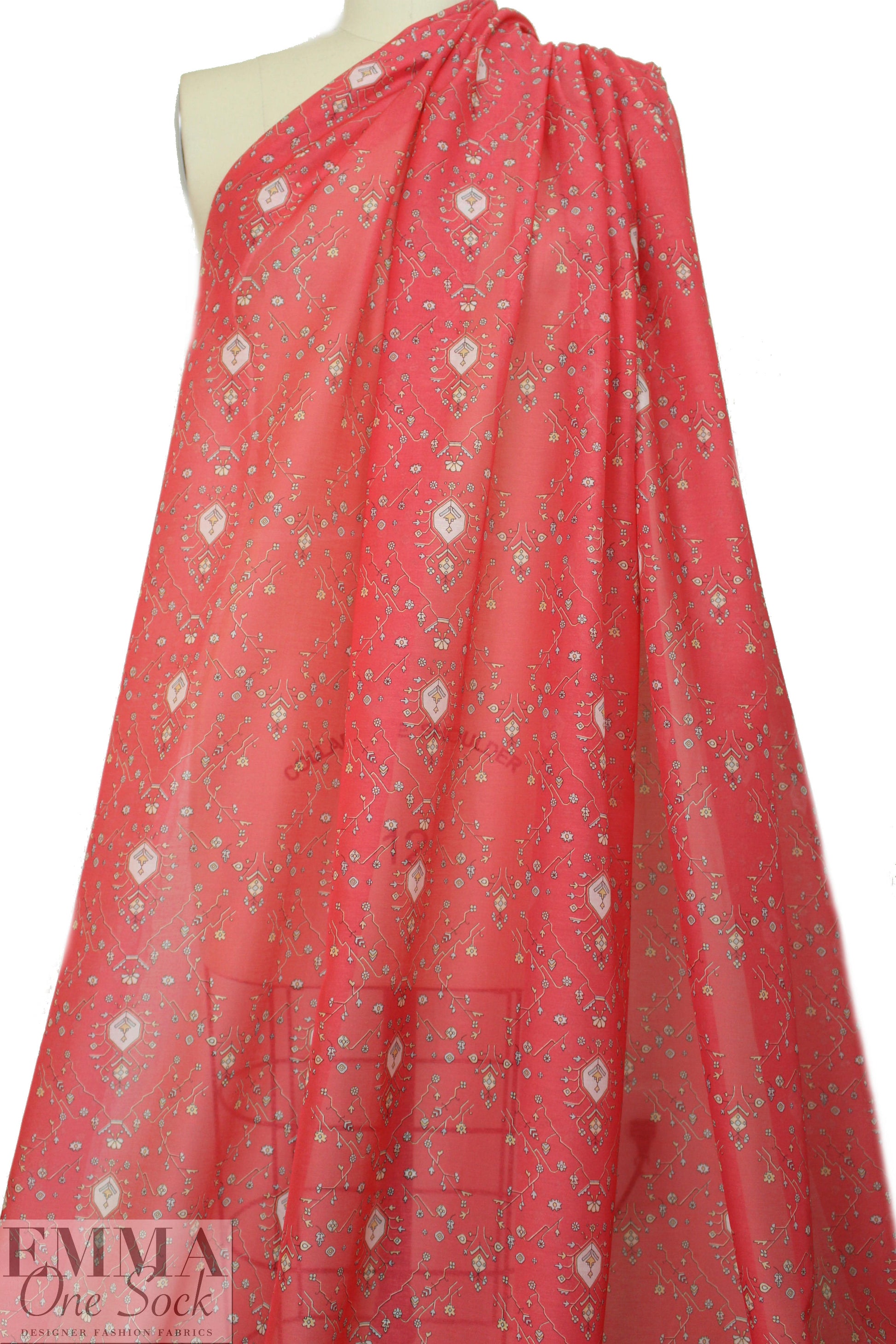Caroline C0nstas 'deco doodle' cotton/silk voile - red