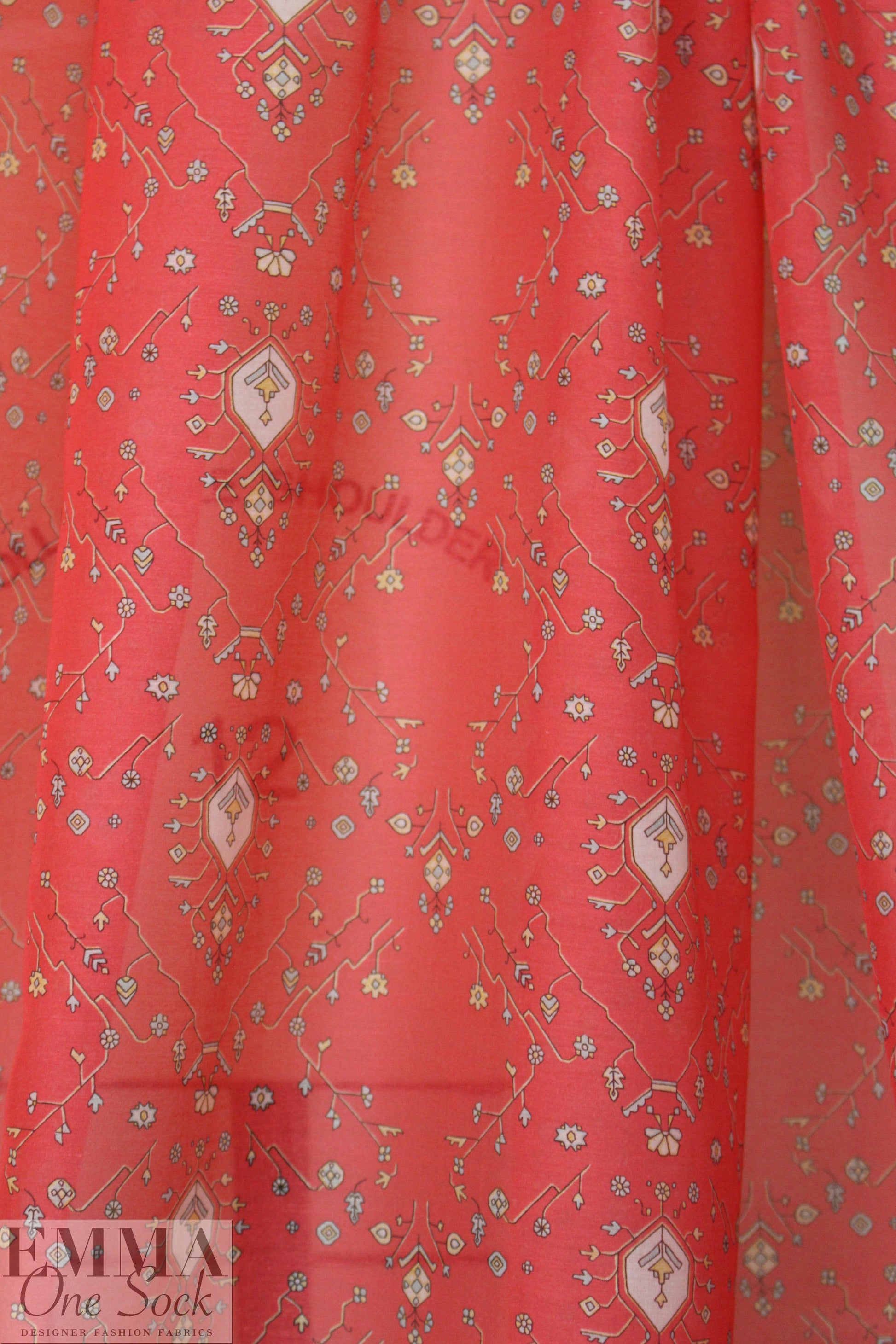 Caroline C0nstas 'deco doodle' cotton/silk voile - red