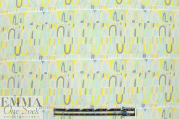 NY designer lemon/mint shapes silk/cotton voile