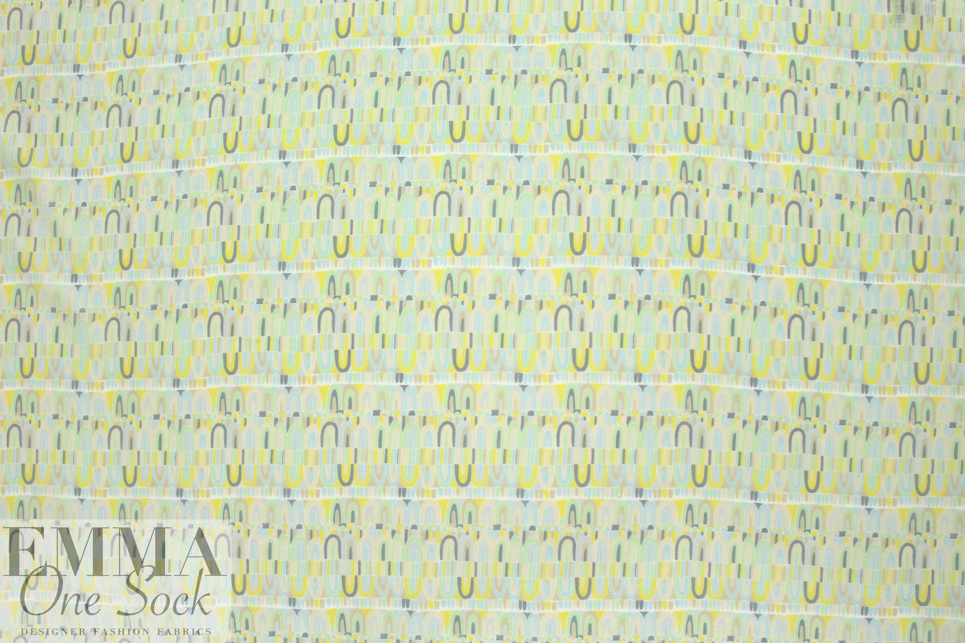 NY designer lemon/mint shapes silk/cotton voile
