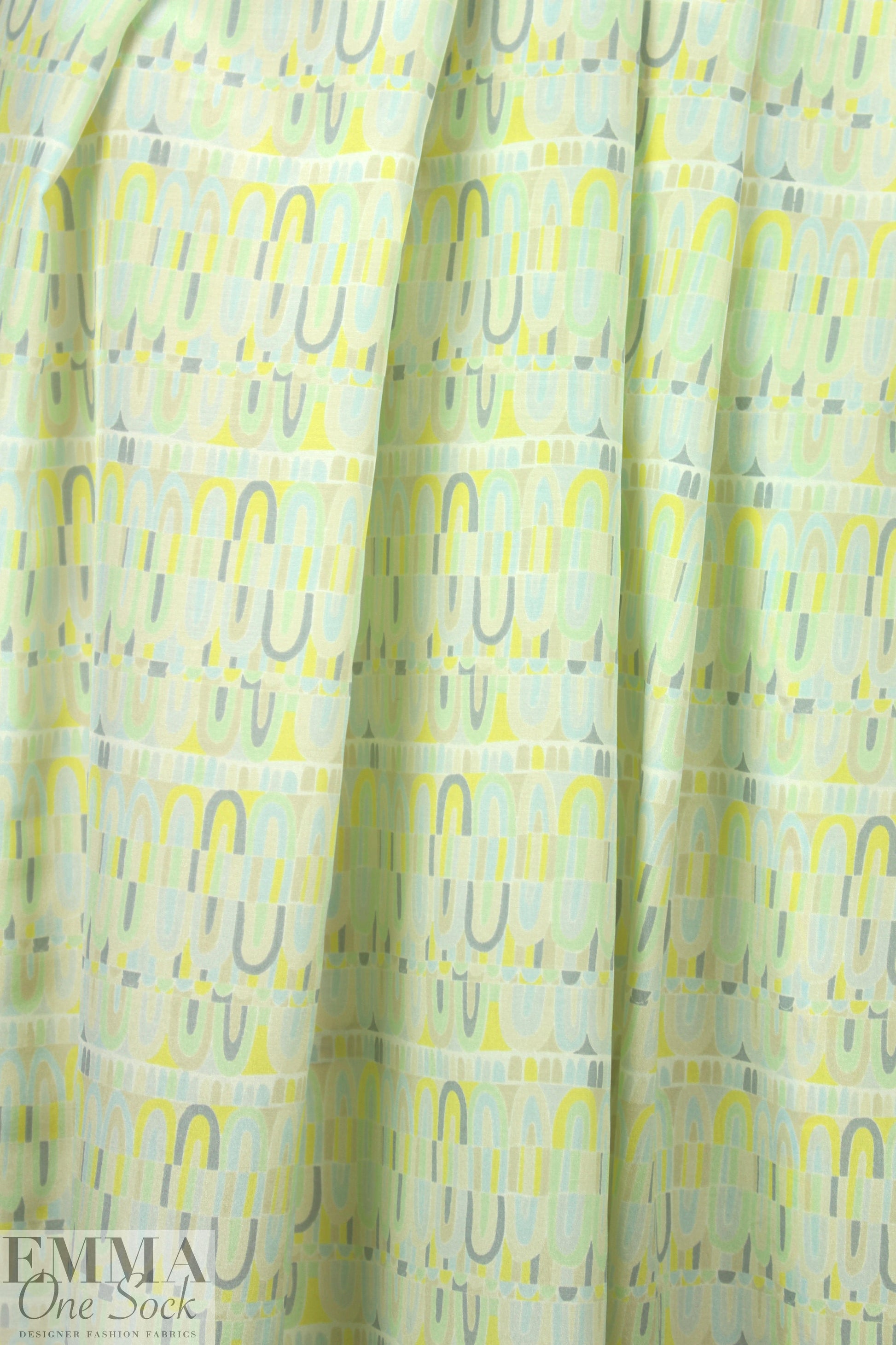 NY designer lemon/mint shapes silk/cotton voile