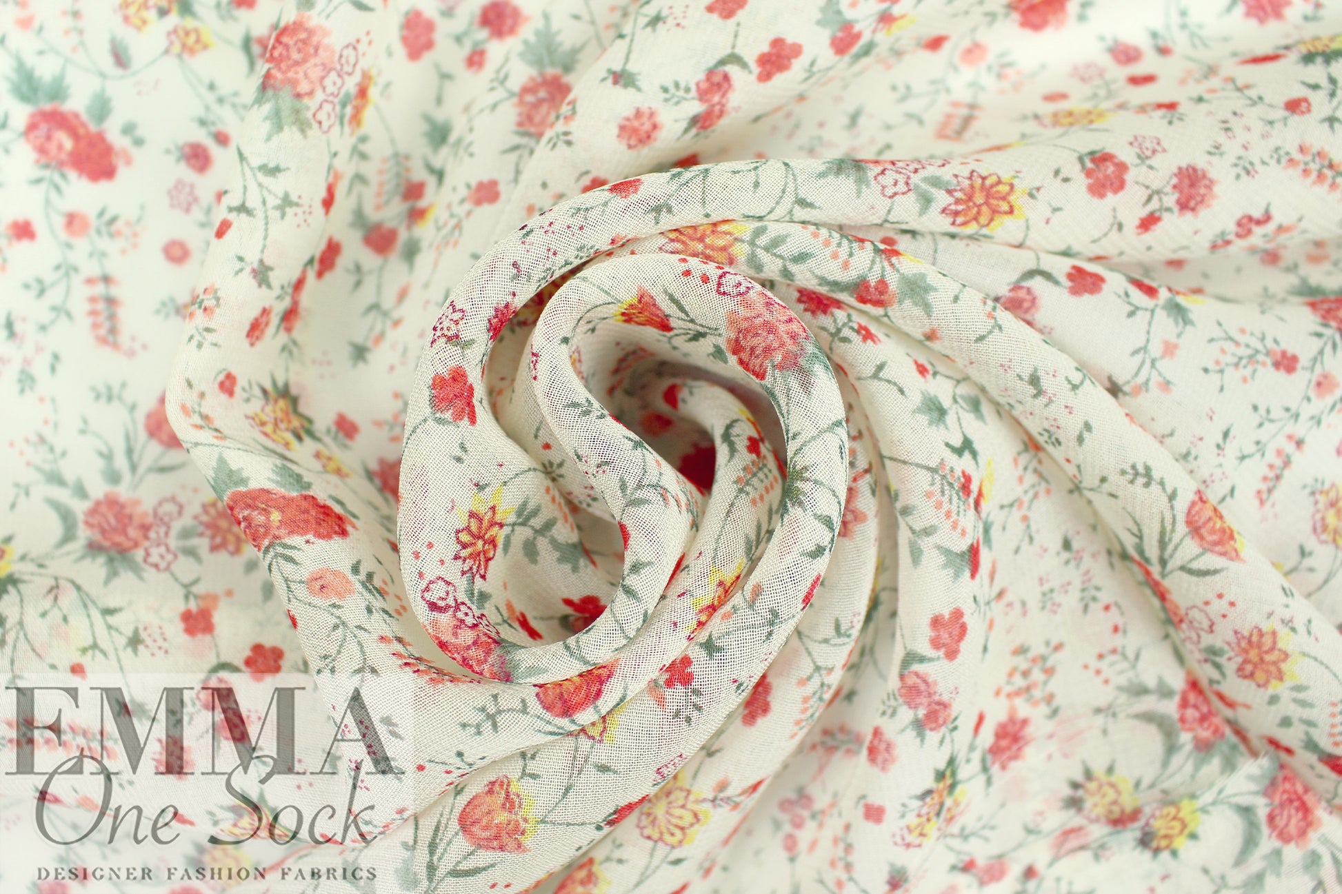 CA designer 'little floral study' semi-sheer rayon georgette 2.5 yd
