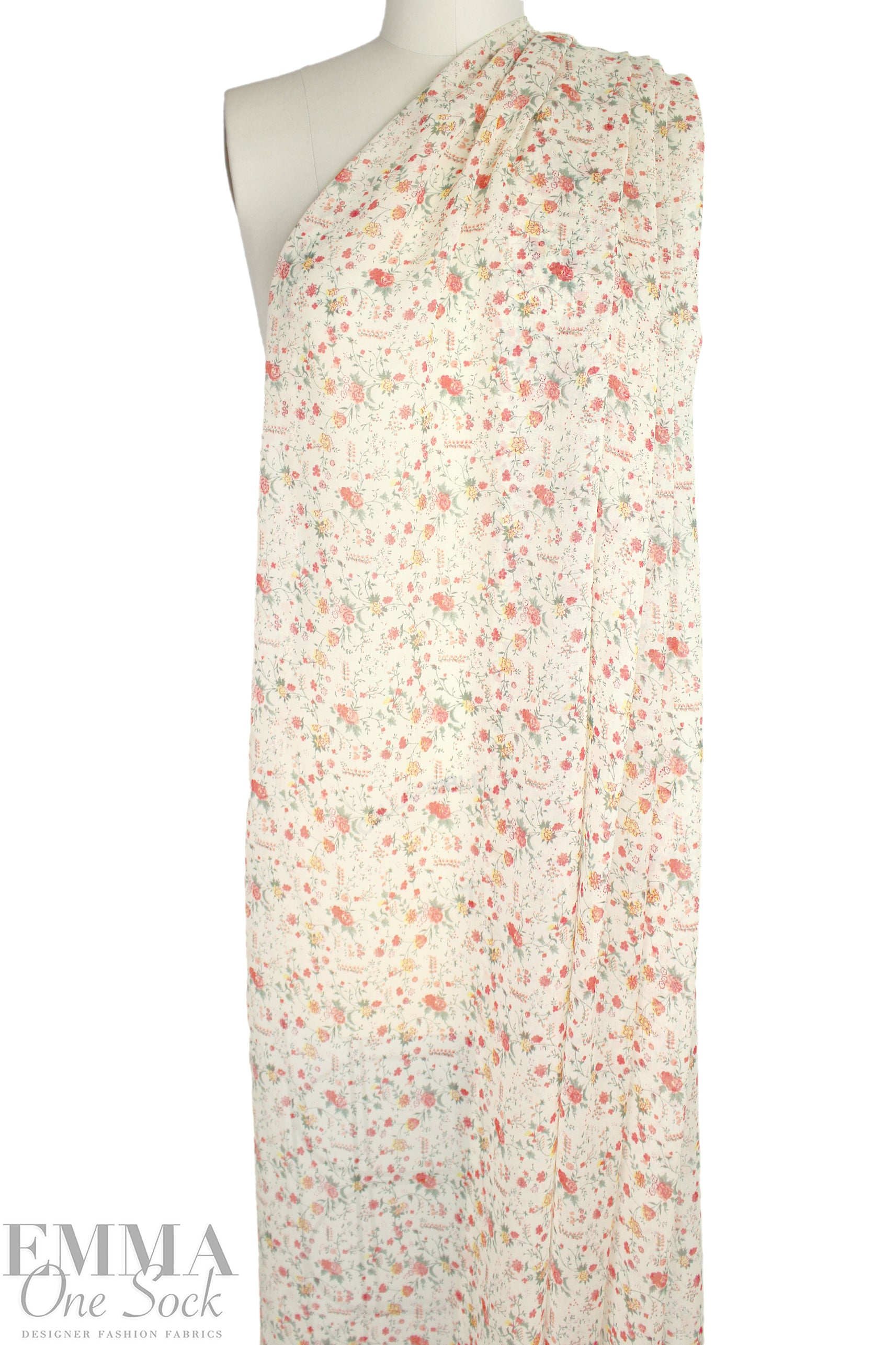 CA designer 'little floral study' semi-sheer rayon georgette 1.25 yds