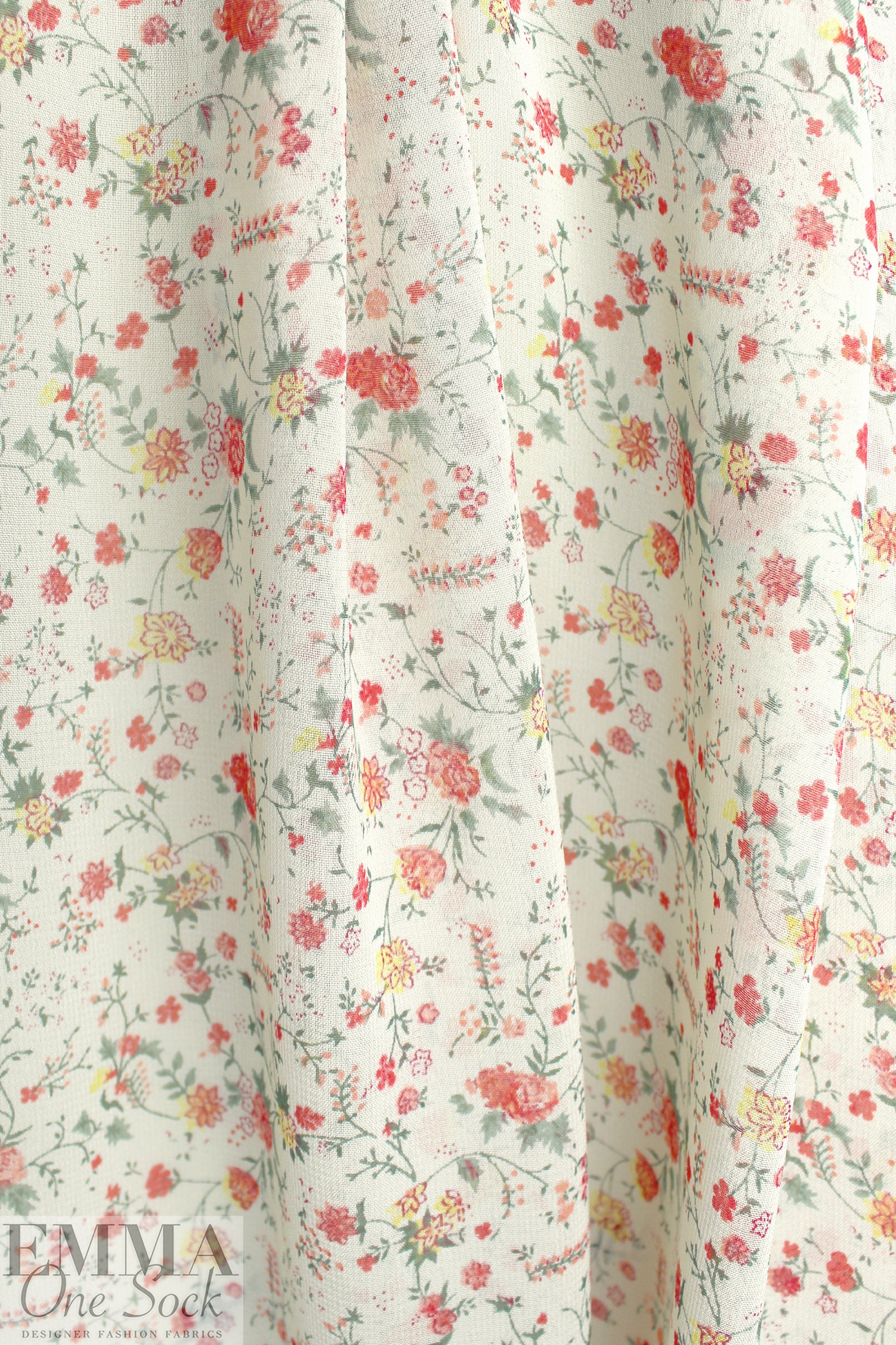 CA designer 'little floral study' semi-sheer rayon georgette 1.5 yd