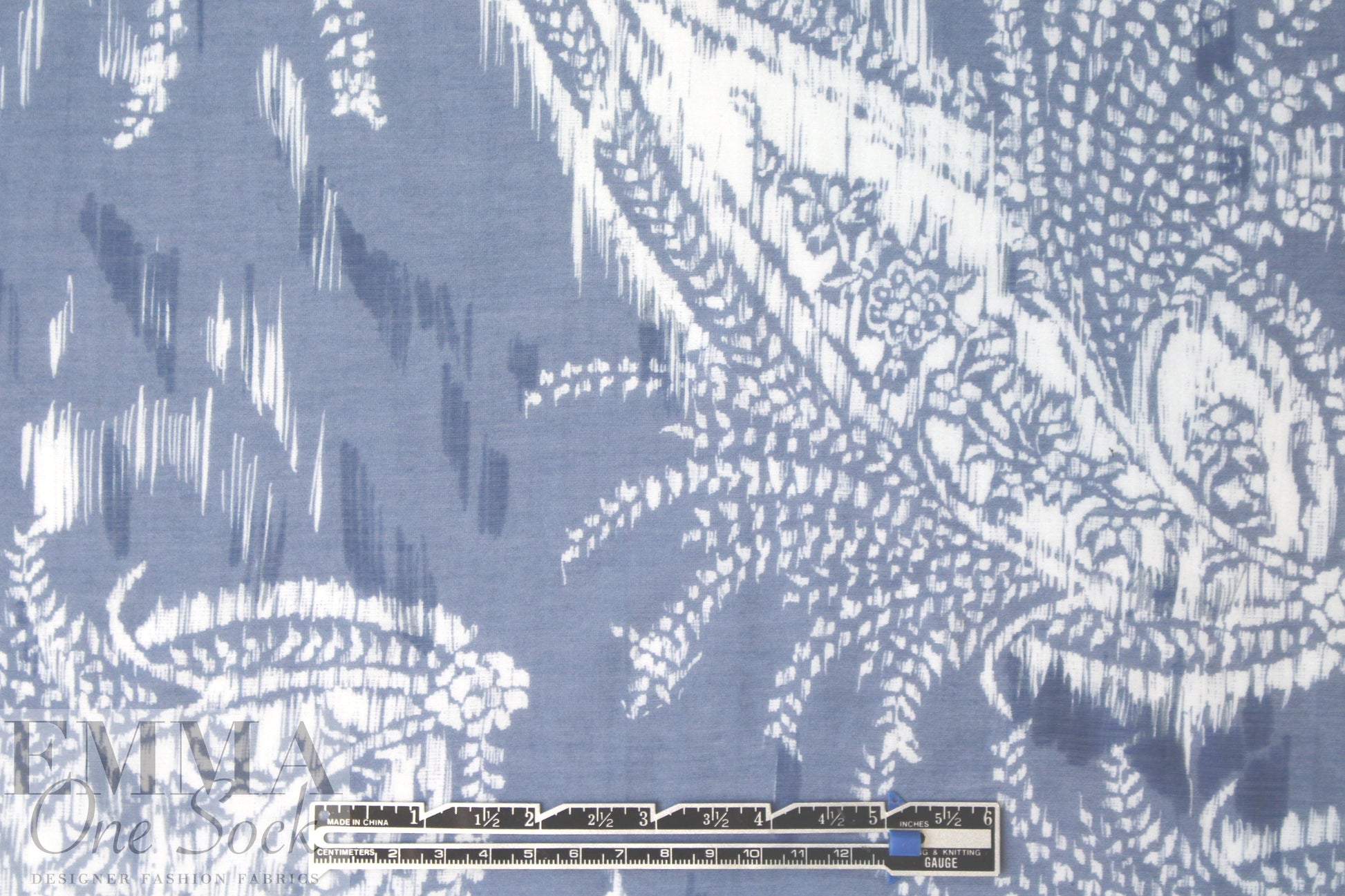 Italian denim/white paisley cotton/silk voile 2 yds