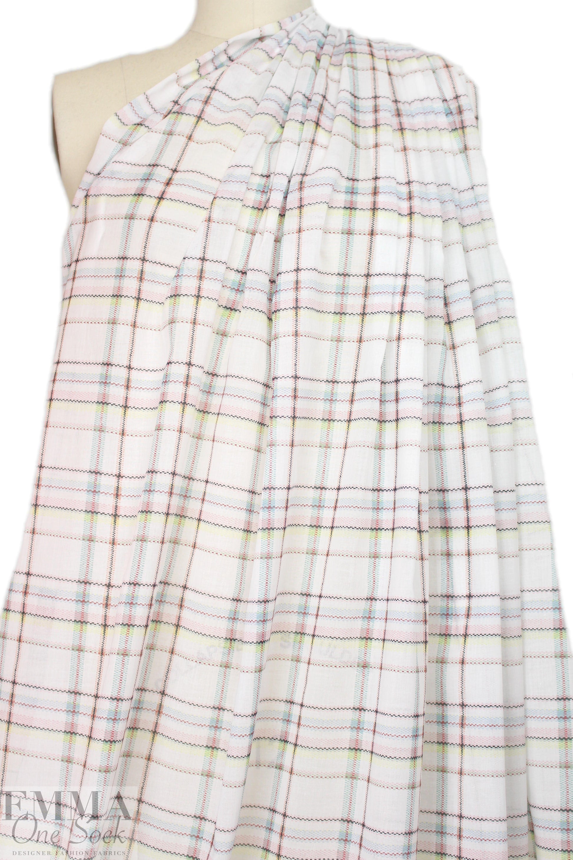 Italian summer plaid print cotton/silk voile