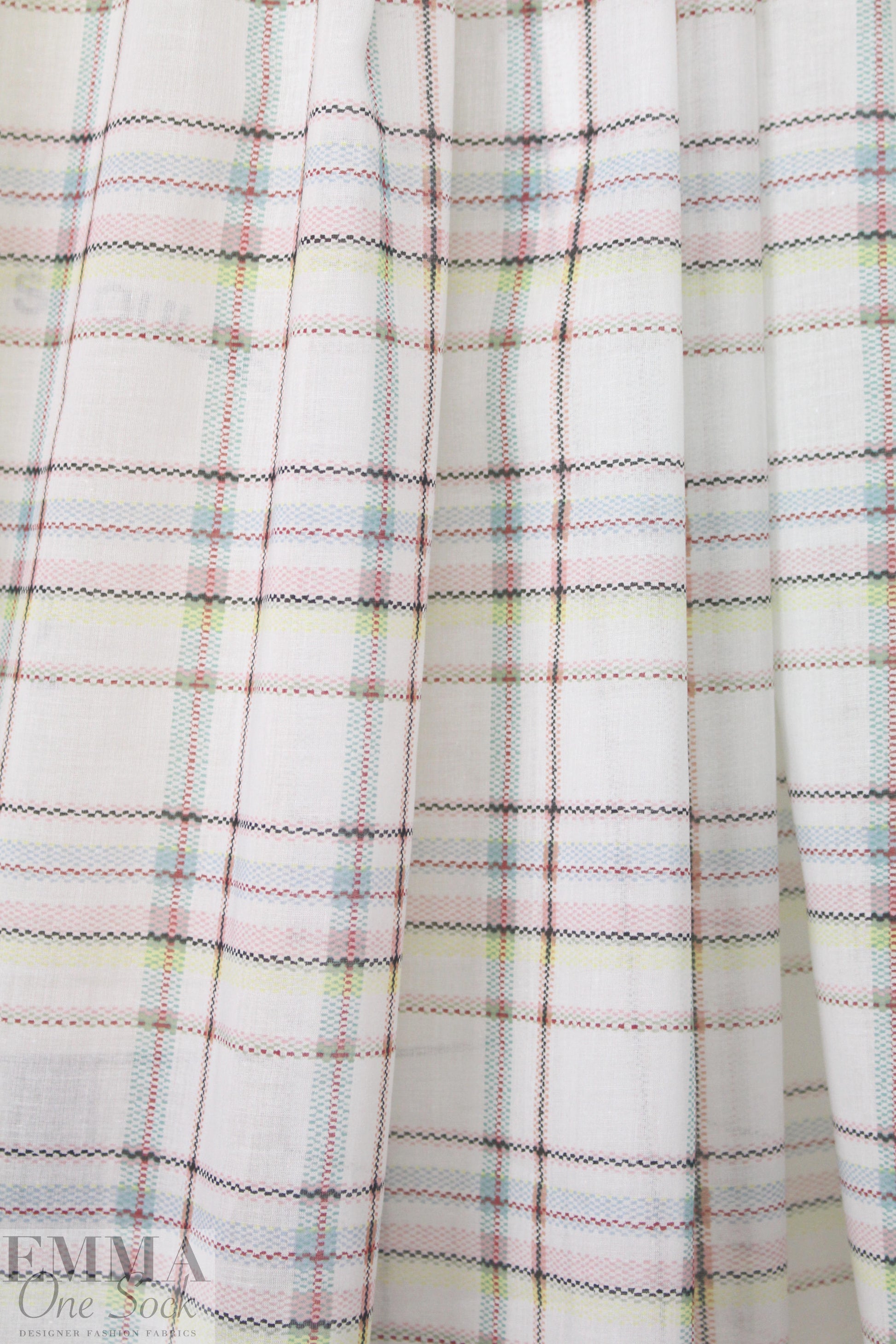 Italian summer plaid print cotton/silk voile