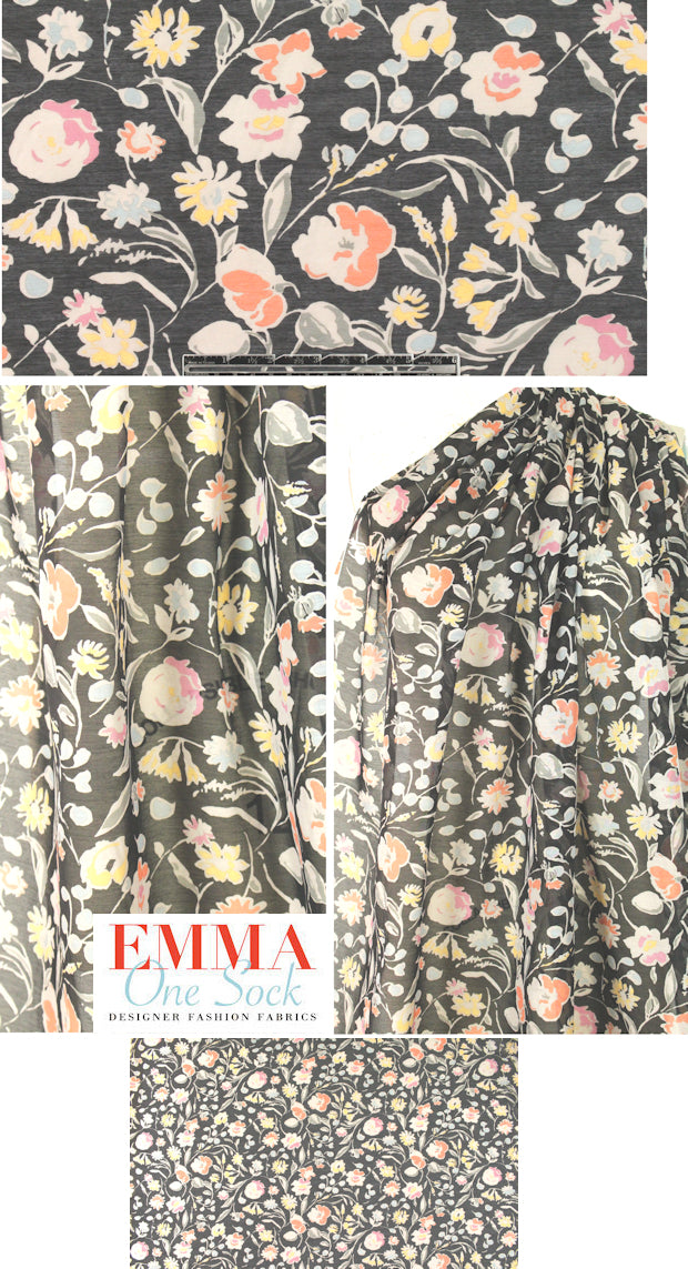 NY designer quiet floral silk/cotton voile