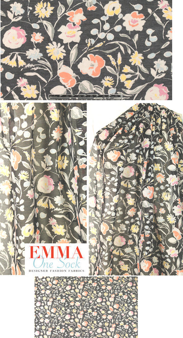 NY designer quiet floral silk/cotton voile