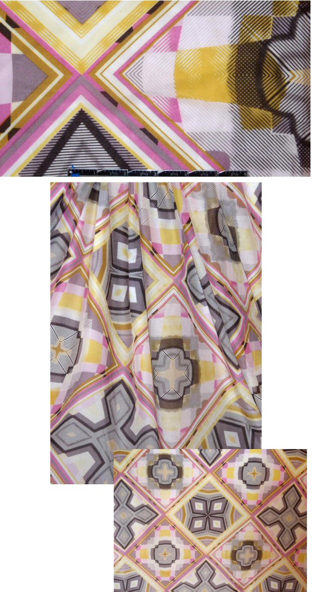 Sun0 pink/aub/lemon medallion silk voile