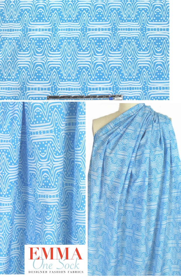 Tah@ri sky 'woodcut' graphic silk/cotton voile