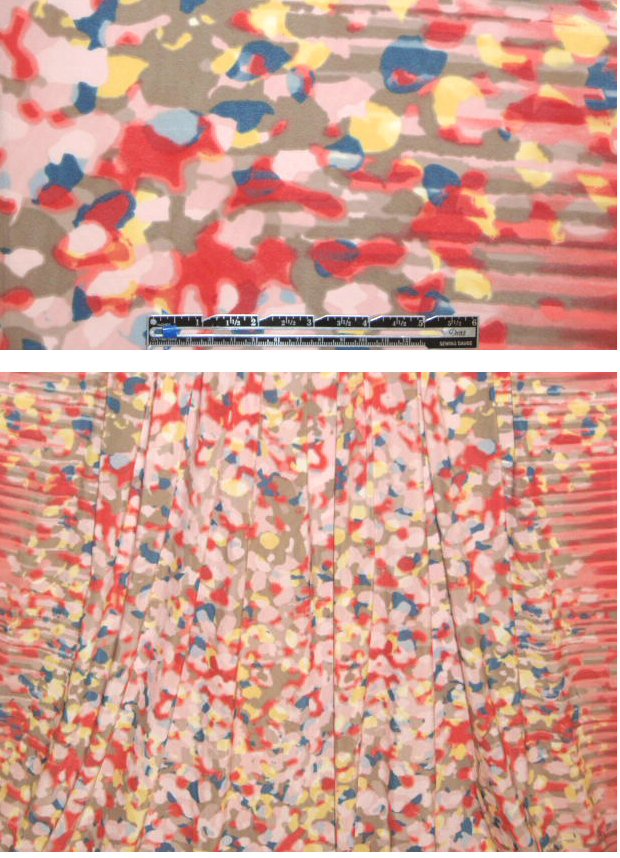Tahari coral/teal double-bordered mottled print voile 1.625 yd
