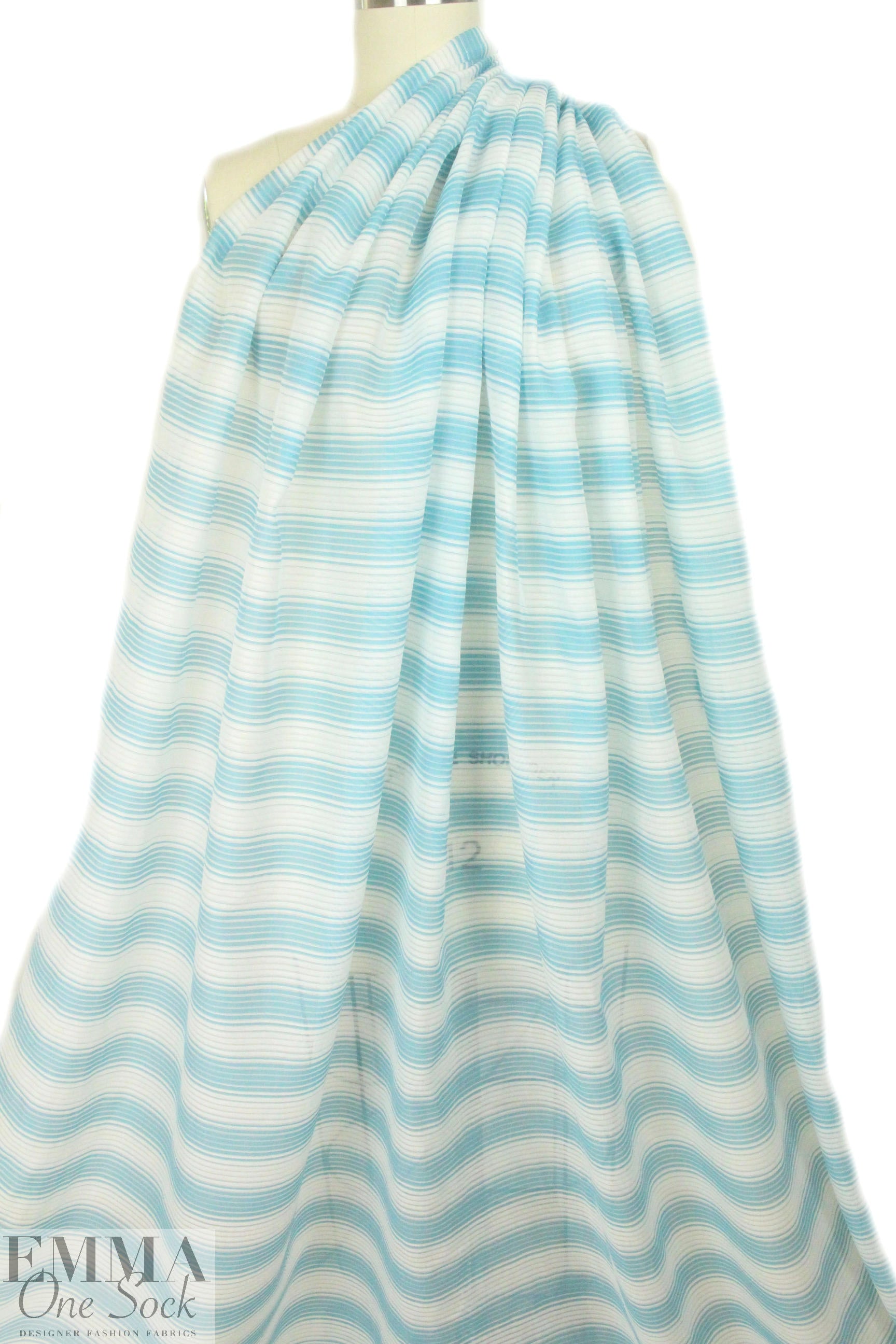 Italian silk/cotton yarn-dye aqua stripe voile