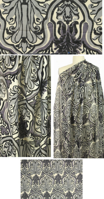 NY designer decorative scroll graphic silk/cotton voile