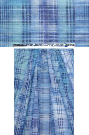 NY designer blues/aqua plaid cotton/silk voile