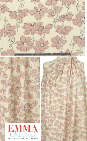 NY designer blush/almond floral silk/cotton voile