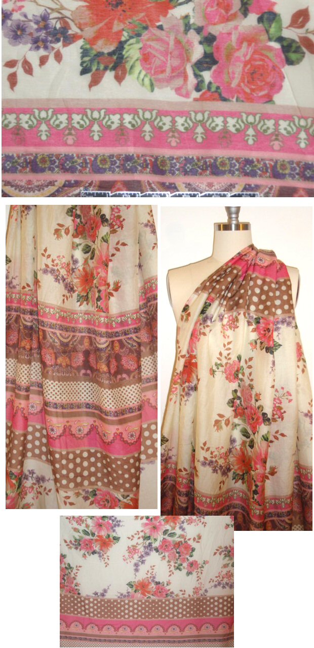Italian floral border panel cotton/silk voile