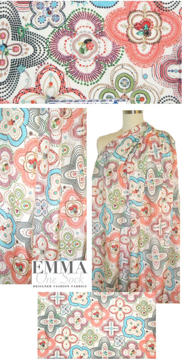 NY designer beaded flowers silk/cotton voile
