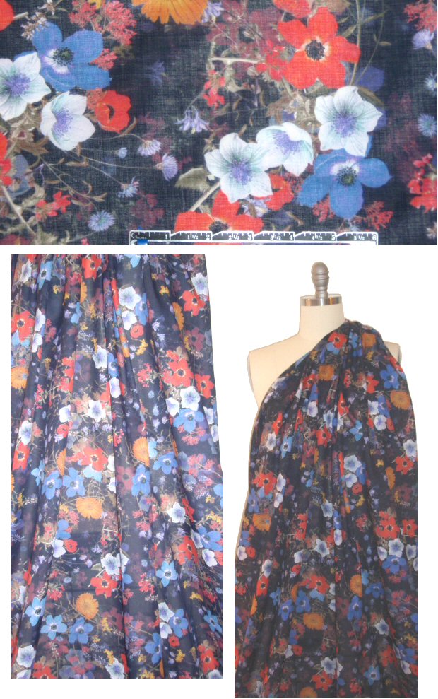 French digital cotton voile - navy wildflower