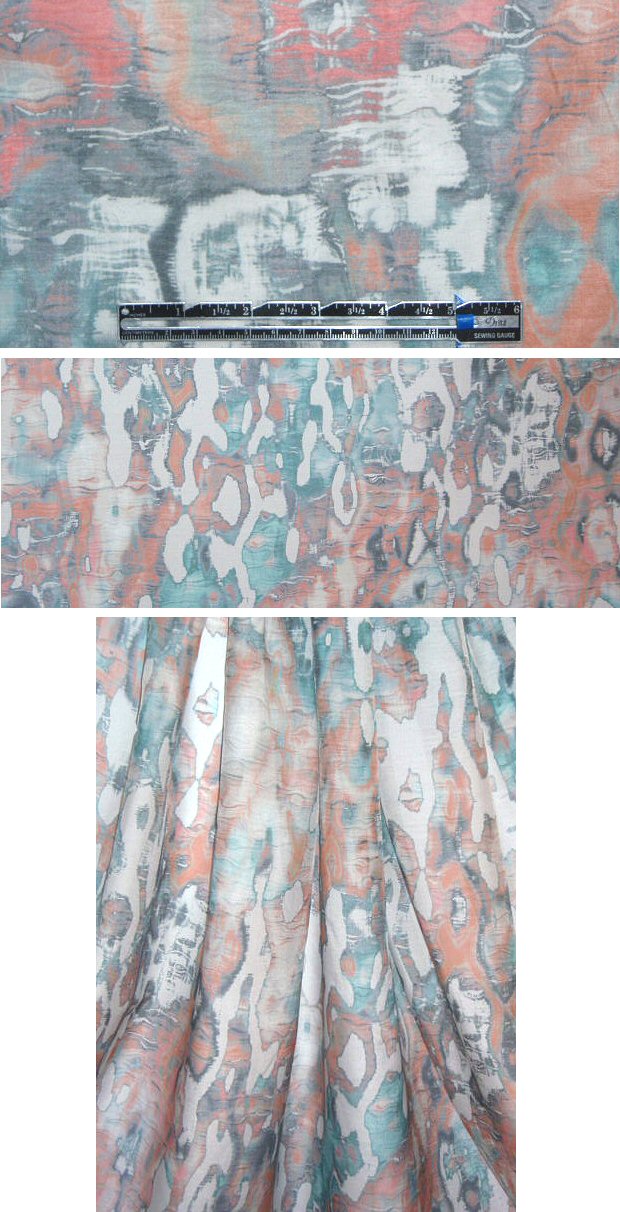 NY designer salmon blush/smokey teal voile 1.125 yds