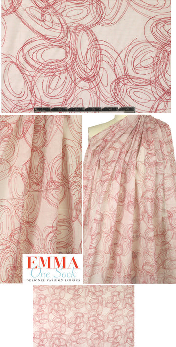 NY designer red doodling cotton voile
