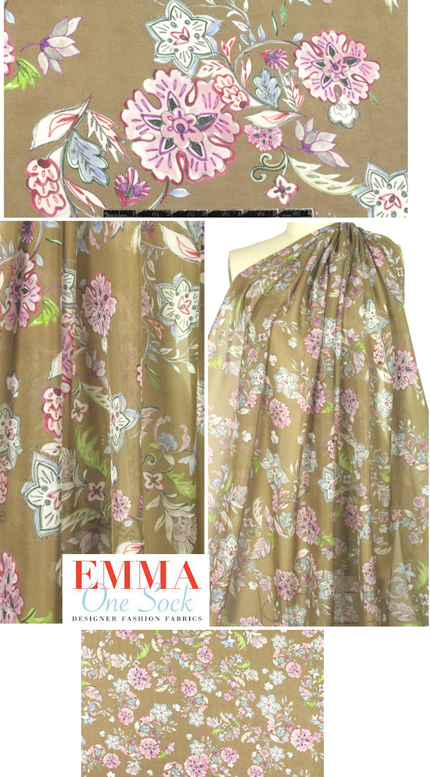 Italian stylized floral print silk voile