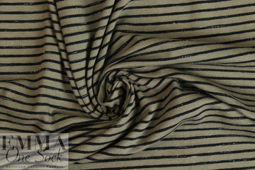 French mocha/black/lurex striped cotton blend knit 1.375 yds